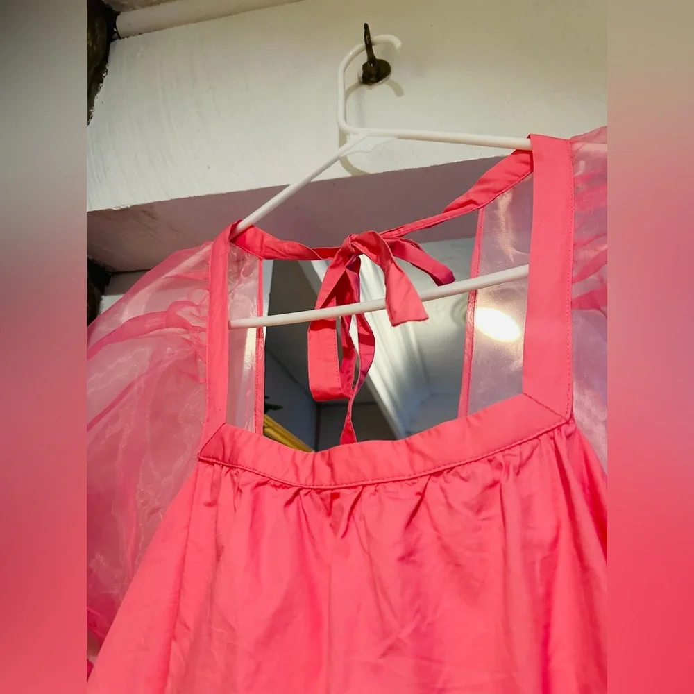 Tuckernuck $128 Pomander Place Tinsley Mesh Puff Sleeve Top in Pink Size Small